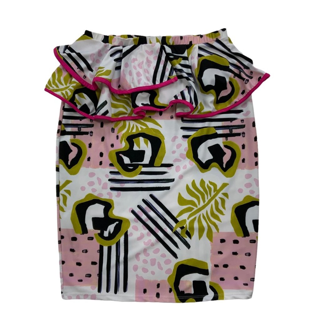 Rue 107 Strapless Dress Plus Size 1X Multicolor Mini Ruffle Retro